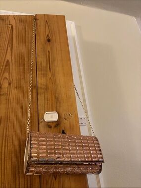 Rose Gold Beaded Evening Clutch with Chain Strap